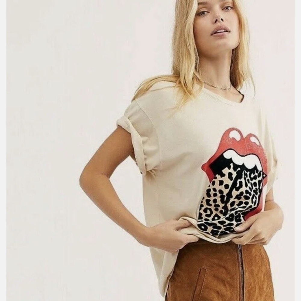 Daydreamer For Free People Rolling Stone Leopard Print T-shirt Top Size Small